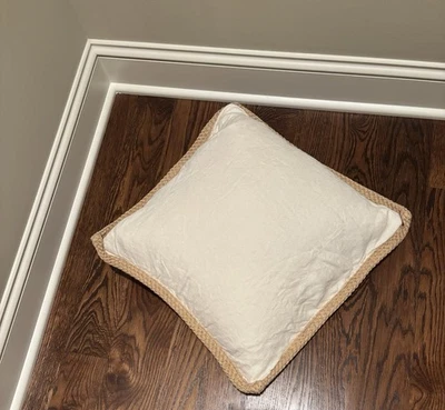 Pottery Barn Ivory Linen Pillow Cover With Jute Trim Zip 20” x 20” - Image 1 of 4