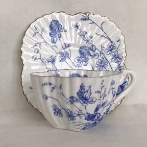 C1880 Wileman Early Shelley Cup & Saucer In Blue Clover Pattern, Alexandra Shape - Picture 1 of 10
