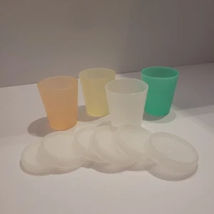 Tupperware Set of 4 Mini Condiment Cups & 6 Lids Assorted Colors Vintage 10 pc - Picture 1 of 5
