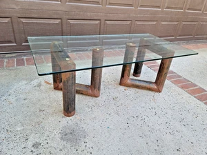 SOLID STEEL & Glass Industrial Post-Modern Paperclip-Form Coffee Table MCM - Picture 1 of 18