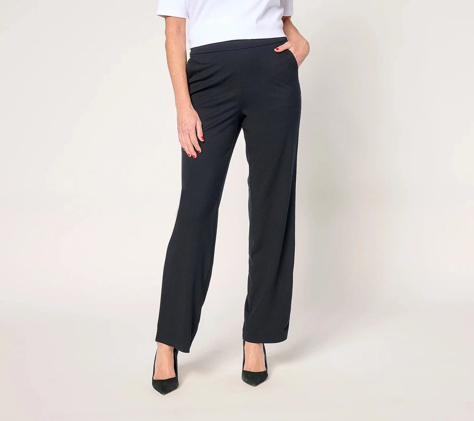 Isaac Mizrahi Live! Pantalones de pierna recta talla GRANDE regular tejido NEGRO A681395 Foto 1 de 1