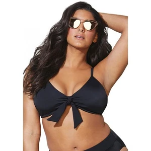 Swimsuits for All Women's Plus Size Mentor Tie Front Bikini Top - - Picture 1 of 4