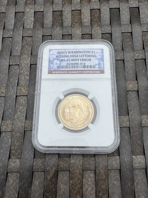 MINT ERROR, 2007 George Washington Dollar, Missing Edge Lettering, NGC MS-65 - Image 1 of 4