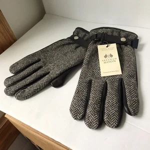 Guantes de cuero forrados de vellón negros STERLING con espalda Abraham Moon Tweed nuevos con etiquetas - Imagen 1 de 5