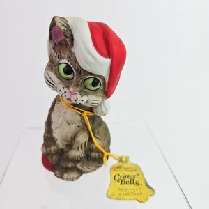 Jasco Lil' Chimers Katze mit Nikolausmütze Porzellanglocke Vintage Taiwan 5 Zoll große Augen - Bild 1 von 8