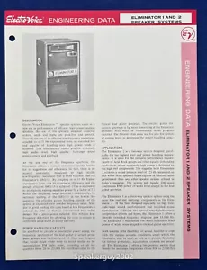 EV - Electro Voice Engineering Data Brochure - Eliminator 1 & 2 Speaker - Picture 1 of 1