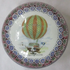 MURANO GLASS VON LUTTGENDORFF HOT AIR BALLOON AIRSHIP MILLEFIORE PAPERWEIGHT - Picture 1 of 6