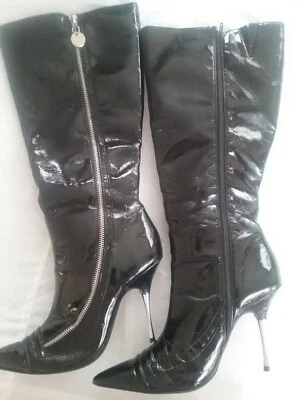 Botas de tacón alto negras Stiletto metálicas para mujer talla 8,1/2 M Foto 1 de 4