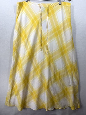 Maxi falda a cuadros amarilla suave Ashley Stewart talla 16W mezcla de lino rayón fluida Foto 1 de 4