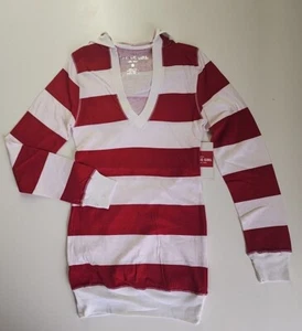 Vintage Girl by Exist Red White Striped Long Sleeve Hoodie - Picture 1 of 8