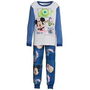 Disney 100 Boys Lightweight Blue/White Pajama Shirt & Sleep Pants Set (Size M) - Picture 1 of 8