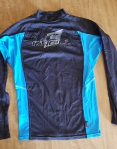 O'NEILL Skins 6 Oz. 50+ UV Small Blue Black LS Long Sleeve Rashguard EUC Free Sh - Picture 1 of 10