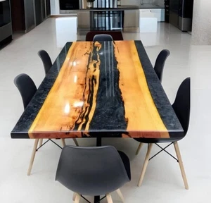 Glaiter Gray River Epoxy Table Top | Walnut Wood | Handmade Customizable Table - Picture 1 of 10