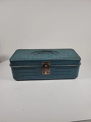 Vintage Blue Metal Utility Tool Box Pat No. 3171566 - Image 1 of 4
