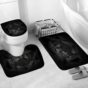Black Panther Shower Curtain Bathroom Rug Set Bath Mat Non-Slip Toilet Lid Cover