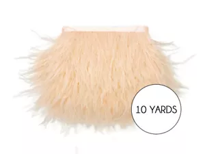 10 Yards - Champagne Ostrich Fringe Trim Wholesale Feather Halloween Wedding DIY - Picture 1 of 9