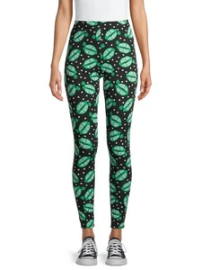  NEW Junior's St Patrick's Day Ankle Leggings Black Green Lips Kiss Me I'm Irish - Imagen 1 de 4
