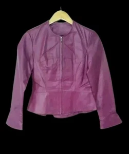 SHAPE FX Newport News 100% Leather Jacket Magenta Casual Biker Women's Sz 8 NEW - Picture 1 of 9