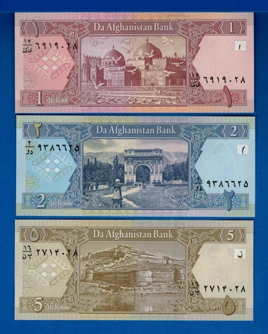 Afghanistan P-64 P-65 P-66 1 2 5 Afghanis 2002 Uncirculated Banknotes Set # 3 Cover