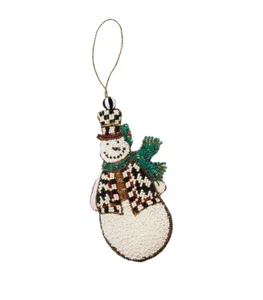 NIP MacKenzie-Childs SNOWMAN BEADED Christmas ORNAMENT Vest & Scarf! CUTE! NEW! - Picture 1 of 4