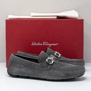 Salvatore Ferragamo Parigi Grey Suede Bit Driving Moccasins, Size 8 E - Picture 1 of 8