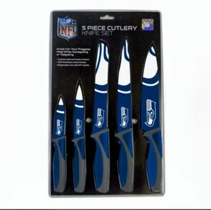 Seahawks Coltelli 5 Pezzi Set Coltelli da Macellaio Tailgating BBQ Cucina Posate Seattle - Foto 1 di 2