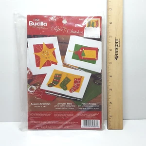 Bucilla SEASON GREETINGS Three 5" x 6.5" Christmas Sequin Felt Card Kits 84897 - Picture 1 of 6