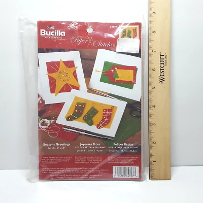 Bucilla SEASON GREETINGS Three 5" x 6.5" Christmas Sequin Felt Card Kits 84897 - Image 1 of 4