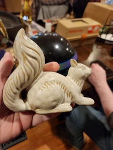 Squirrel Figurine Pottery Glazed White Vintage - Picture 1 of 2