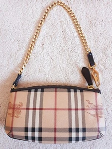 Burberry Women's Leather House Check Beige Black Small Chained Shoulder Bag - Picture 1 of 18