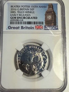 2016 NGC GEM UNC BEATRIX POTTER 150TH ANNIVERSARY MRS. TIGGY-WINKLE - Picture 1 of 3
