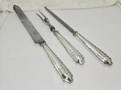 ANTIGUA MARQUESA TIFFANY GRANDE 3 PIEZAS ASAS DE PLATA ESTERLINA JUEGO DE TALLA DE CARNE Foto 1 de 4