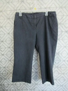 Apostrophe Capris Size 12 Petite Blue Pinstriped Flat Front Hooks Zipper Pockets - Picture 1 of 3