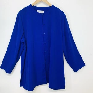 Maggie McNaughton  Blouse Woman 2X Button Up Tunic Long Sleeve Blue Casual Work - Picture 1 of 9