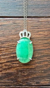 Genuine Icy Green 6.6ct Jadeite Jade (Type A) 925 Silver Pendant with Chain - Picture 1 of 10