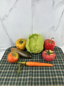 Vtg Artificial Vegetables Peppers Tomato Carrot Cucumber Lettuce Lot Of 7 - Picture 1 of 15