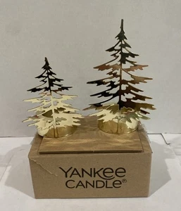 Yankee Candle Gold Christmas Tree Set of 2 Tea Light Holder Metal READ! - Picture 1 of 10