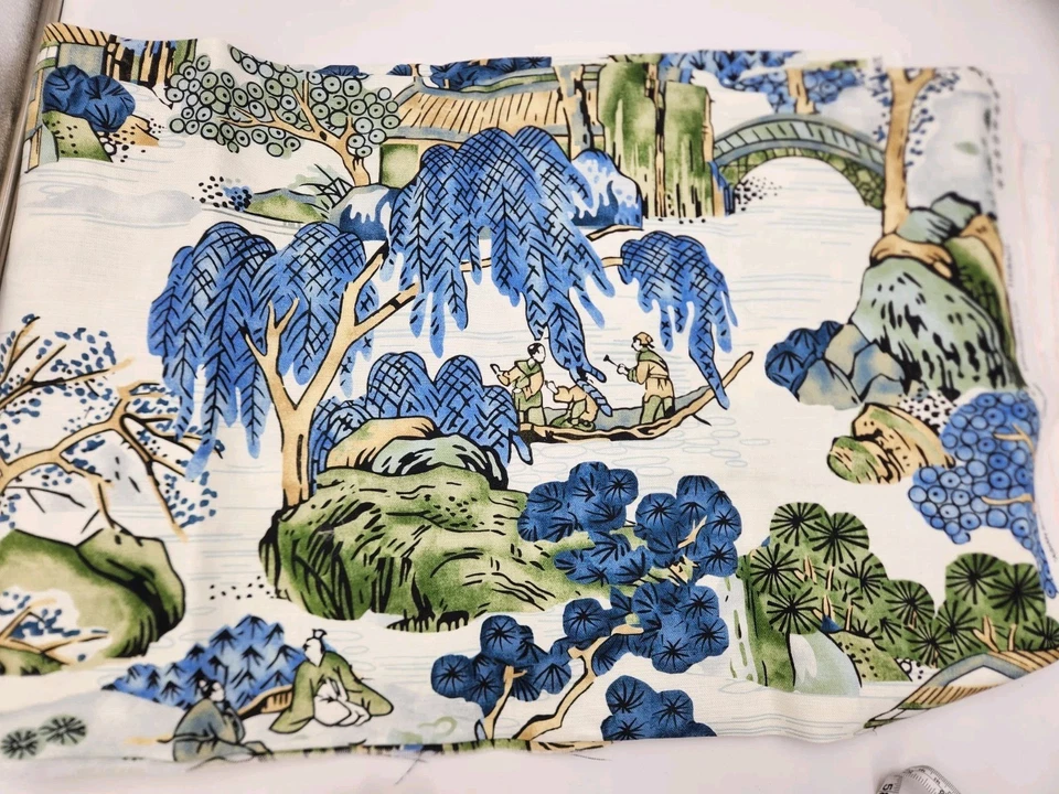 Tela estampada de lino escénica asiática con estampado grande Thibaut impresa en Inglaterra 2 yardas Foto 1 de 4