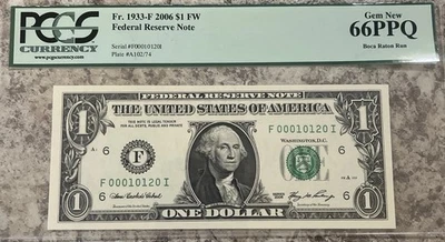 2006 $1 Atlanta PCGS 66 PPQ Fancy Low Serial #000101201 - Image 1 of 2