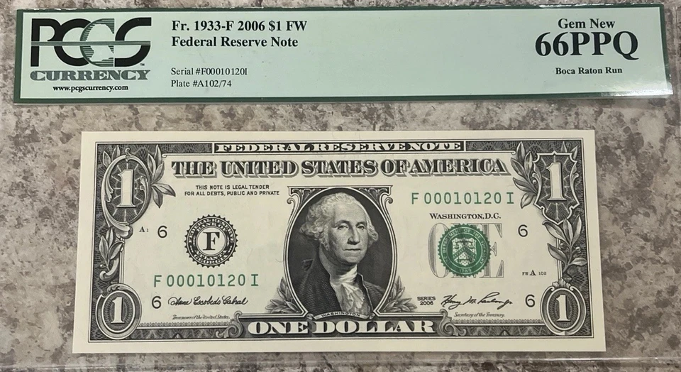 2006 $1 Atlanta PCGS 66 PPQ Fancy Low Serial #000101201 - Image 1 of 2