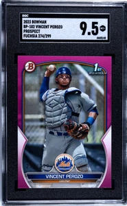 SGC 9.5 2023 Bowman #BP-102 Vincent Perozo Mets Fuchsia #/299 - Picture 1 of 2