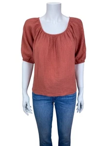 Anthropologie Drew Women's Gauze Puff Sleeve Top Burnt Orange Size S - Picture 1 of 7