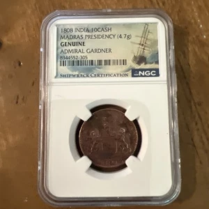 1808 India 10Cash Madras Presidency Genuine Admiral Gardner Shipwreck Coin NGC - Picture 1 of 5