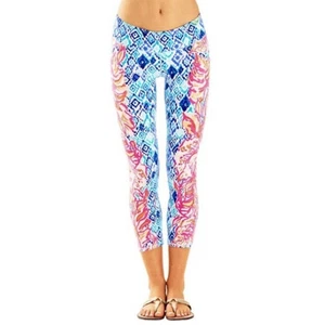 Lilly Pulitzer Luxletic Serene Blue Kaleidoscope Jungle Cropped Yoga Pants XS - Picture 1 of 7