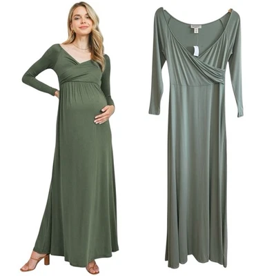 Motherhood Maternity Cross Front Mint Green Long Sleeve Maxi Dress Size S #399 - Image 1 of 4