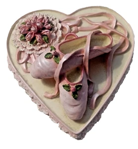 Burton & Burton Heart Shaped Resin Trinket Box Ballet Shoes & Roses on Lid 2005 - Picture 1 of 6