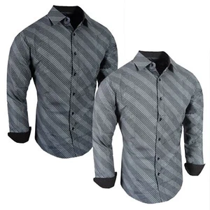 Mens Shirt Designer Fashion Stripe Pattern Casual Dress Slim Fit Button Western - Picture 1 of 10