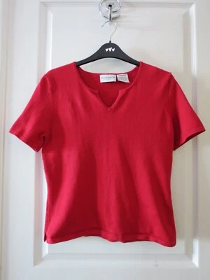 Precioso Suéter Rojo Jaclyn Smith Seda Algodón Cuello en V Manga Corta Talla M Foto 1 de 4