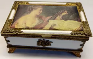 Vanity Music Box Passementerie Ormolu French Fabric MCM Antique Style Japan - Picture 1 of 9