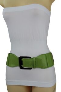 Women Black Metal Buckle Green Elastic Waistband Green Fashion Belt Plus M L XL